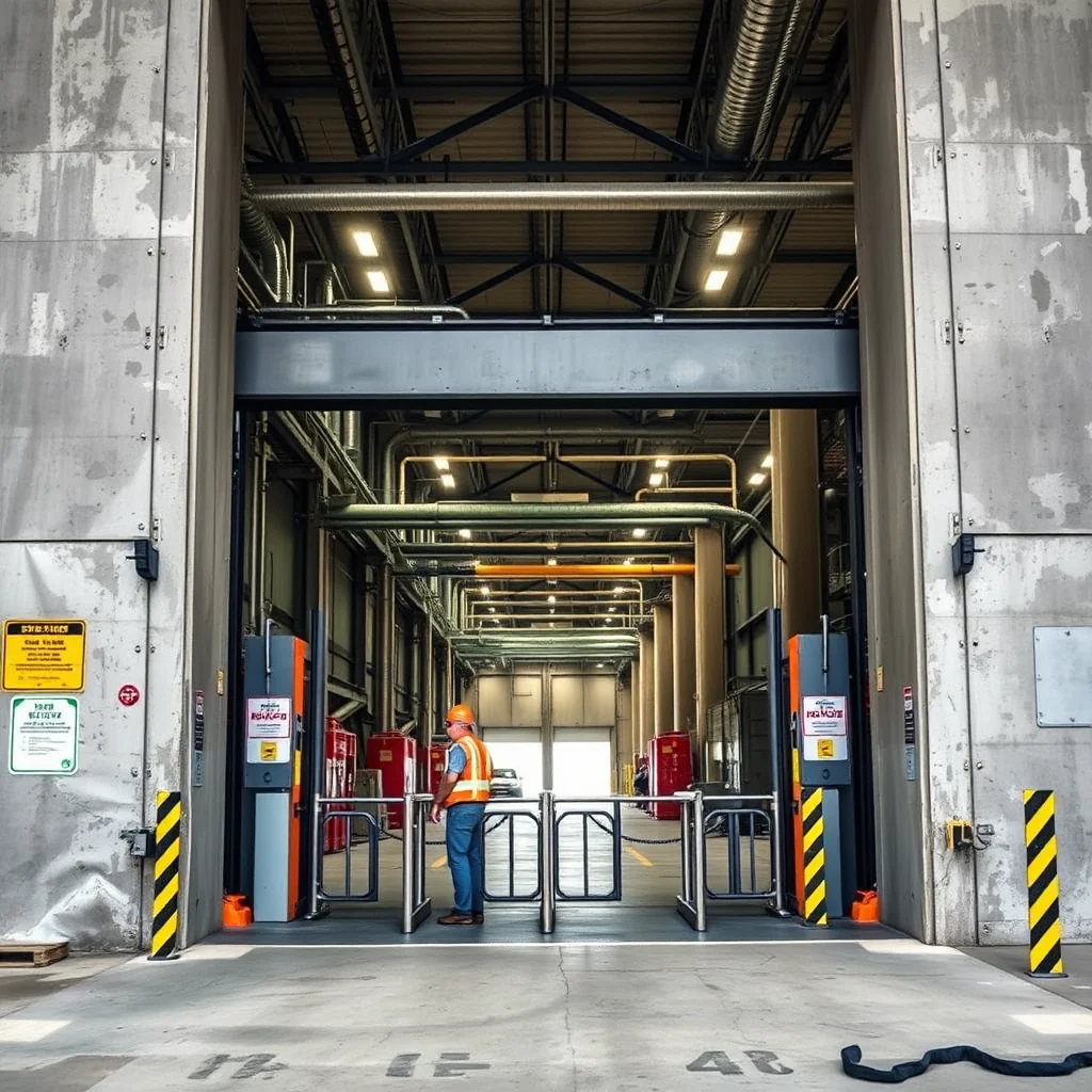 Acceso vehicular controlado en la entrada de una planta industrial