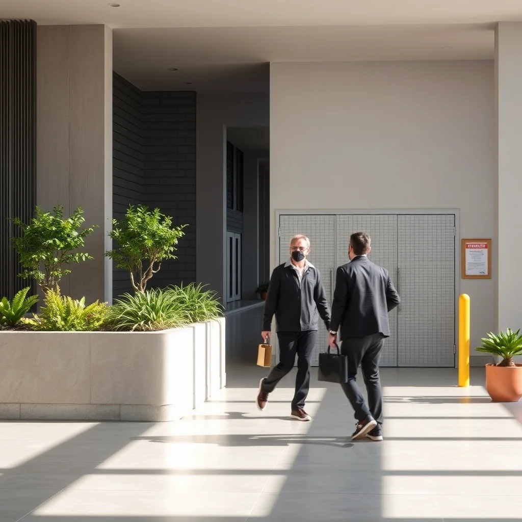 Ejecutivos ingresando a un edificio corporativo a través del control de accesos